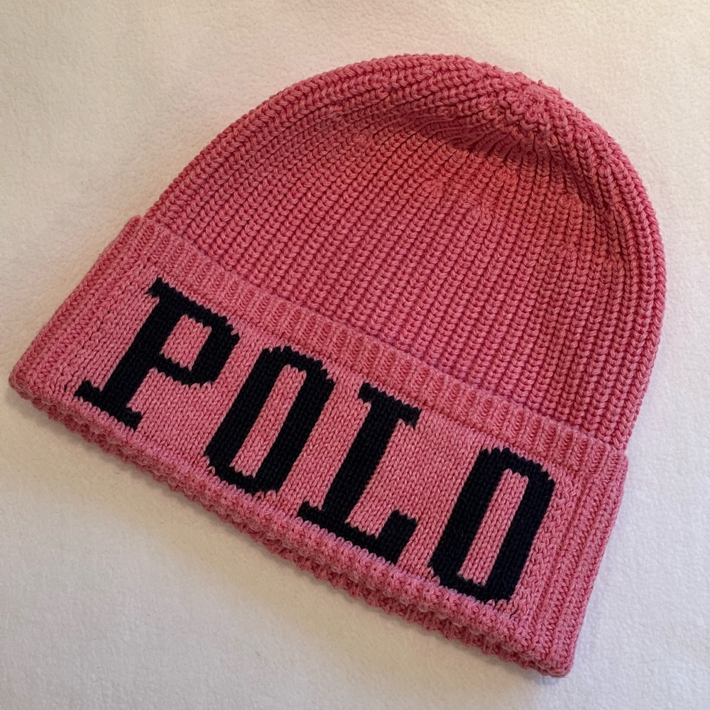 POLO by RALPH LAUREN Kids (or Small Women's) Pink Cotton Knit Beanie - EUC